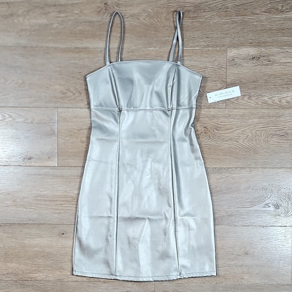 NWT Kirious Los Angeles Silver Metallic Vegan Leather Bodycon Mini Dress - Picture 9 of 16